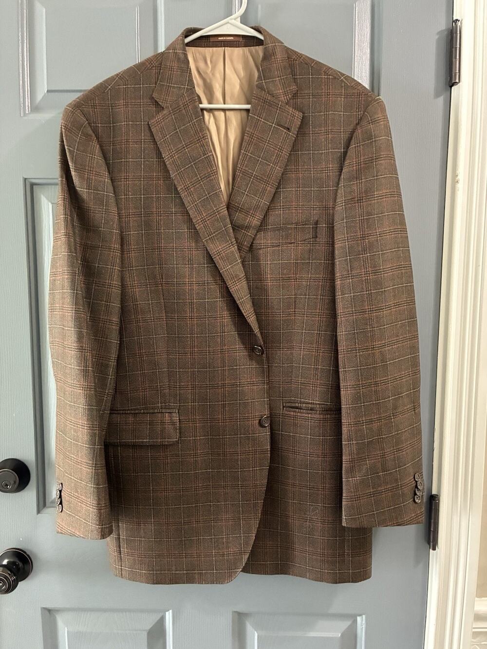 PETER MILLAR Brown Orange Glen Plaid Houndstooth Wool Coat Blazer Jacket 44T